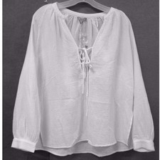 NWT Rails Brielle Top in White Organic 100% Cotton Lace Up V-Neck Blouse Top SM