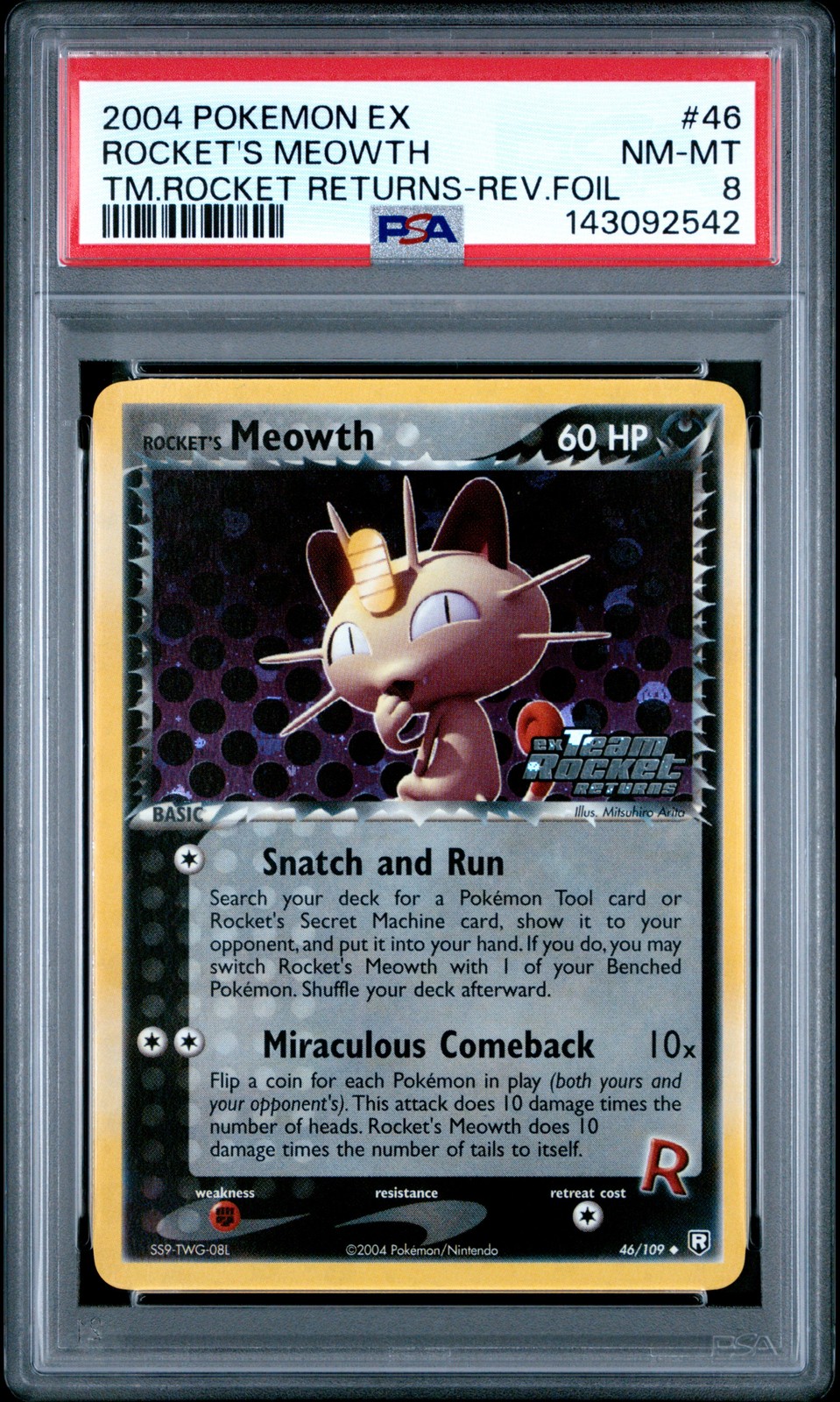 Rocket's Meowth Reverse Holo Stamp 46/109 Team Rocket Returns English 2004 PSA 8