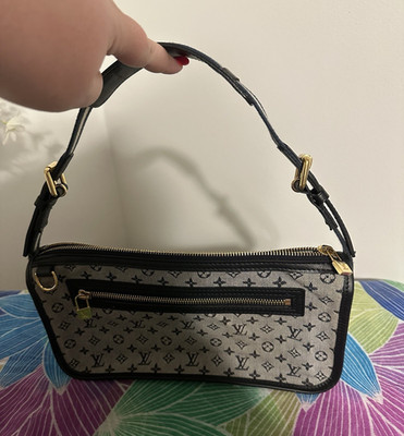 Louis Vuitton Gray/Black Monogram Shoulder Bag, Zip, Pockets, Gold HW
