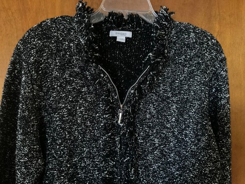 Vestito donna vintage fienile full zip maglione cardigan taglia XL nero bianco tweed - Foto 3 di 5