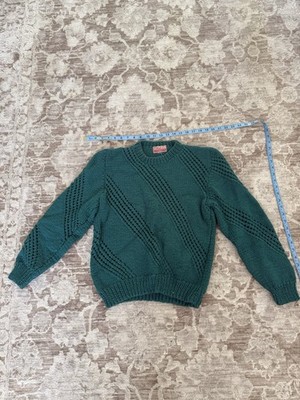 Coco Chunky-Knit Pullover Sweater Crew Neck Acrylic Green Long Sleeve Women