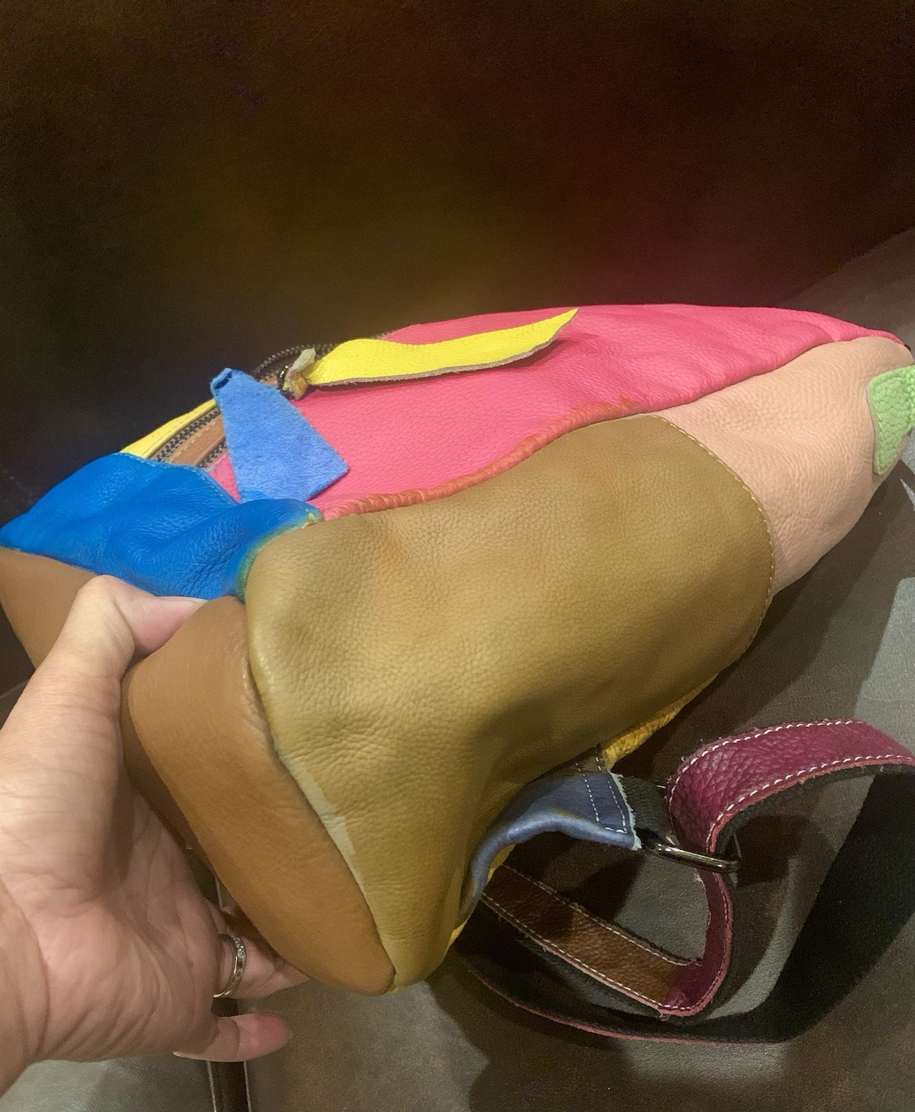 Multicolored Soft Leather Functional Backpack~Cut… - image 10