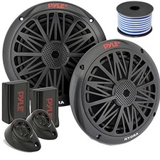 2x Pyle PLMR6KB 6.5" 200W Max 2-Way Dual Full Range Black Marine Speakers, Wire