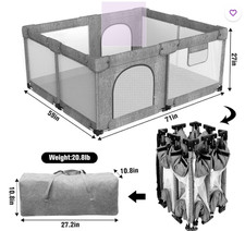 Foldable Baby Playpen with Gate Extra Large Collapsible Play Yard 71X59
