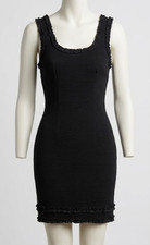 Lulus Black Ruffle Trim Mini Dress XS Textured Bodycon Sleeveless LBD