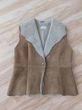 Vtg Tan Leather Suede Sherpa Fleece Lined Retro Style Vest Button Boho Festival