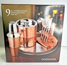 GODINGER 9 pc Copper Finish Stainless Steel bar set NEW NEVER OPENED