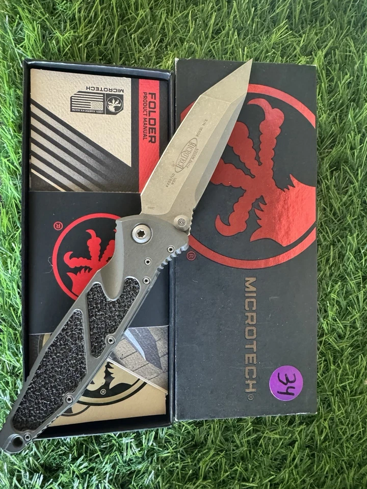 Microtech SOCOM Elite Manual Folding Tanto Blade Natural Clear Aluminum Scales - Image 2 of 3