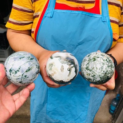 3pcs 4.9LB Natural Water Grass Agate Ball Quartz Crystal Ball Healing 2114