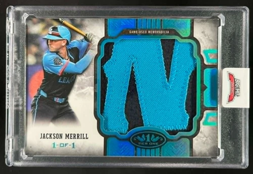 2025 TOPPS TIER ONE JACKSON MERRILL GAME USED JERSEY PATCH RELIC 1/1 ONE OF ONE