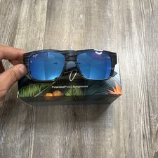 Maui Jim Keahi Blue Stripe Polarized RX-Able Square Sunglasses Super Thin Glass