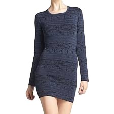 Parker Katrina Eclipse Long Sleeve Bodycon Dress Size Small Back Zip Knit Blue