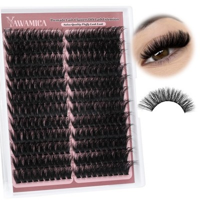 Yawamica Fluffier Lash Clusters Premade Cluster 240 count (Pack of 1), Black