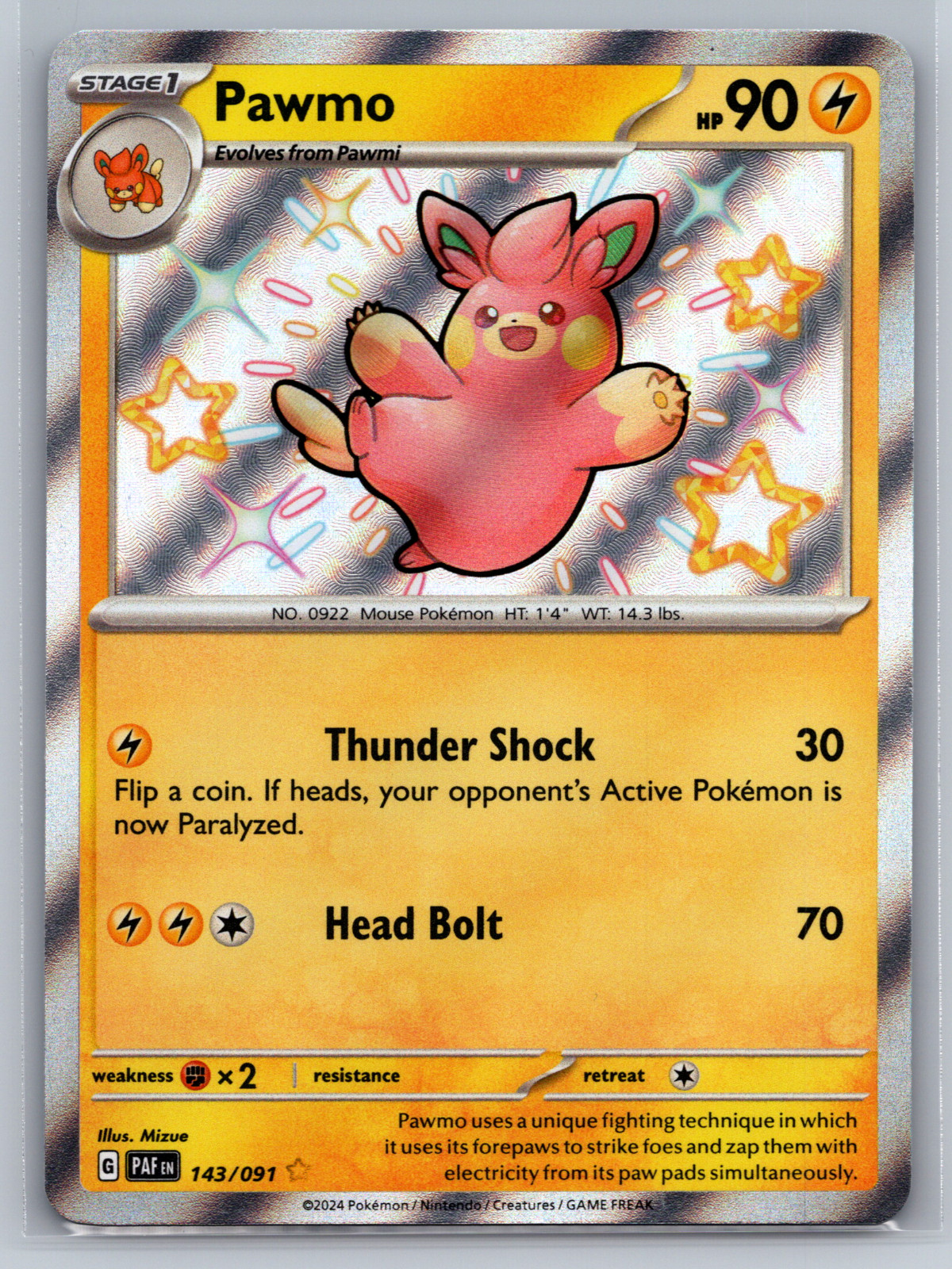 Pawmo 143/091 SV Paldean Fates Shiny Rare Pokémon TGC - NM