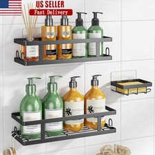 3 Pack Rustproof Shower Organizer Set Wall Mount Shelf Easy Installation Hooks
