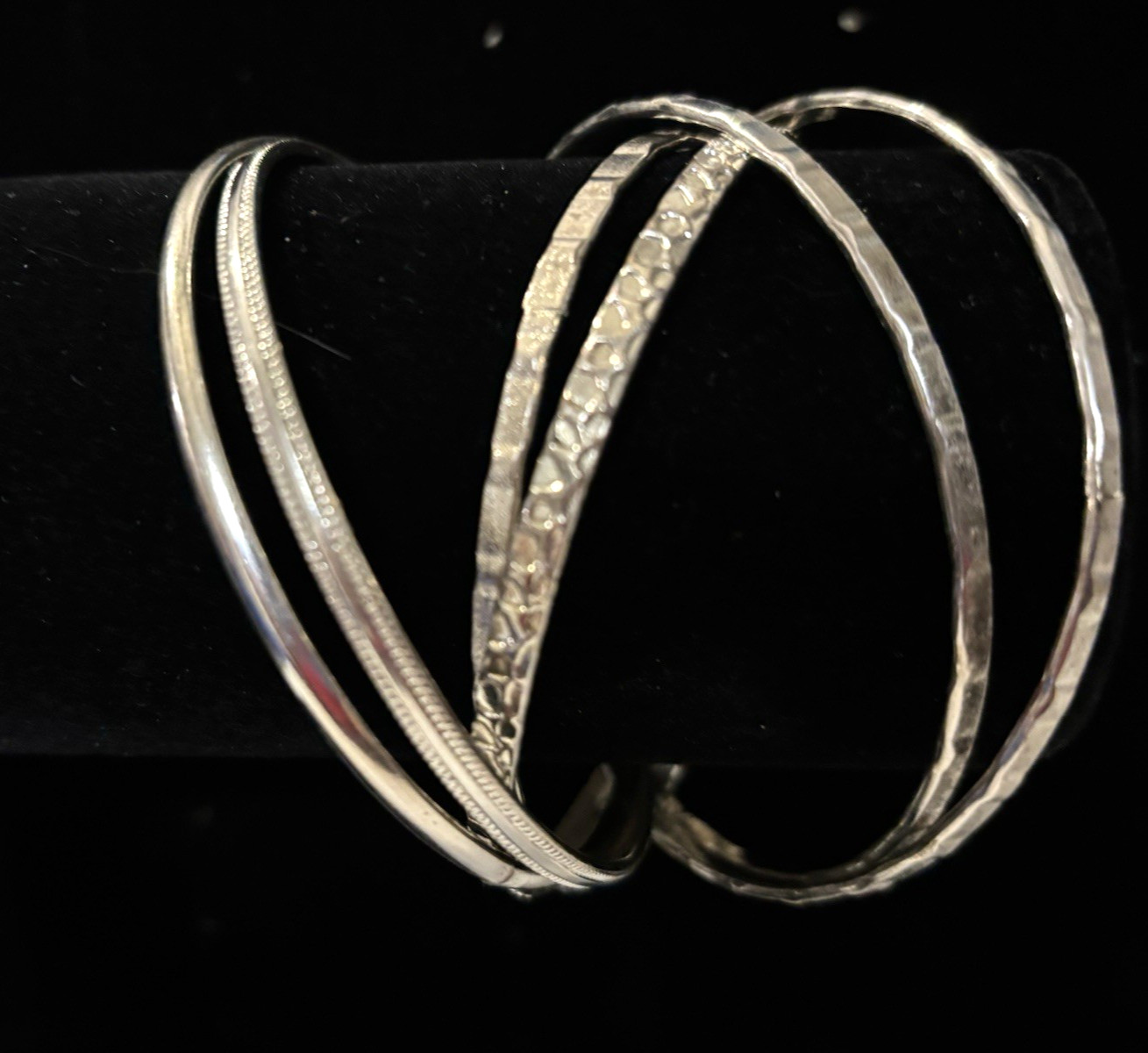 Interlocking Textured & Smooth Bangle Silver Tone… - image 5