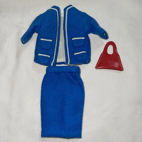 VTG Barbie Doll MOD Clone 50s 1960s Blue Sweater Skirt Suit Red Purse Outfit