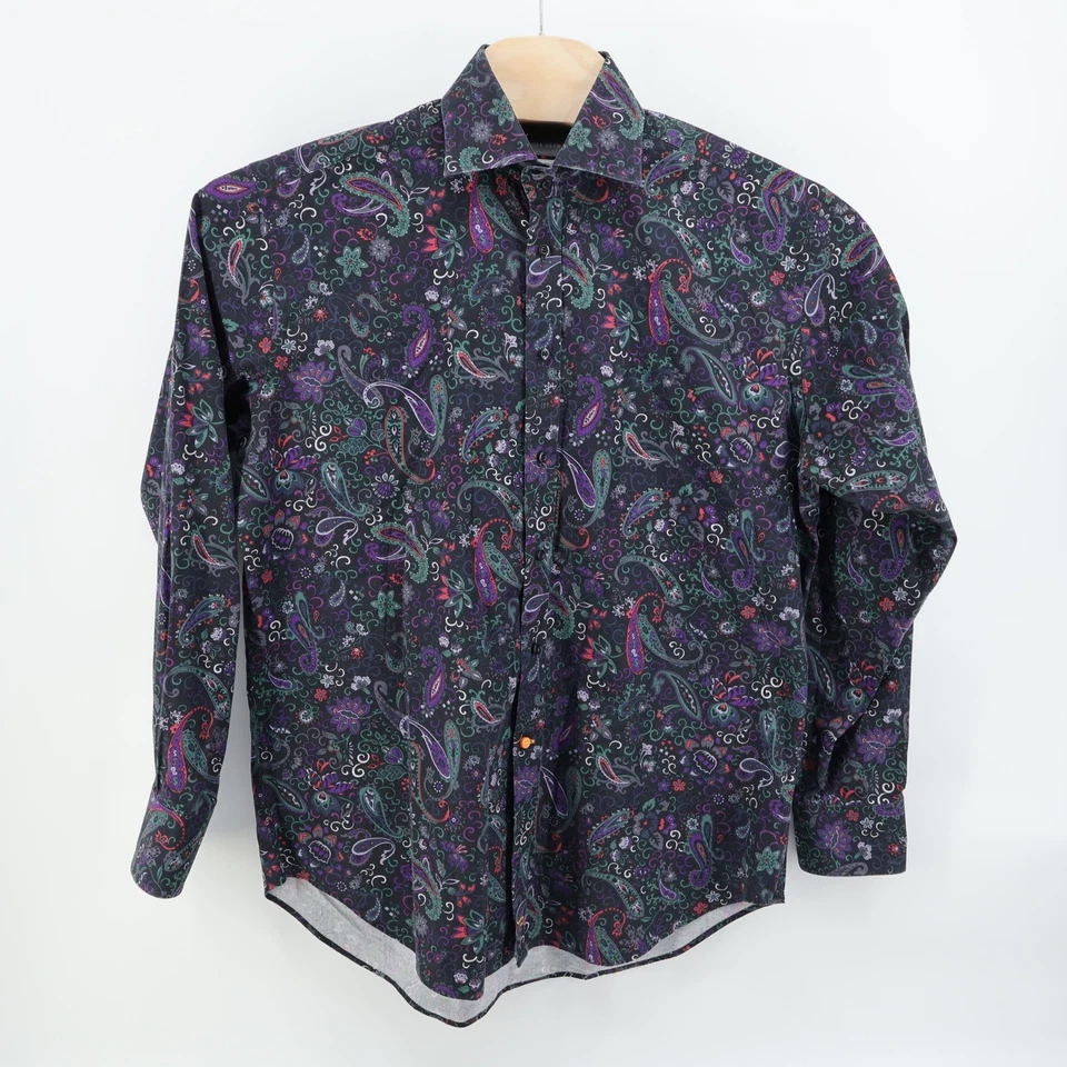 Thomas Dean 佩斯利印花翻盖袖口长袖纽扣衬衫男式 L — 第 2/4 张图片