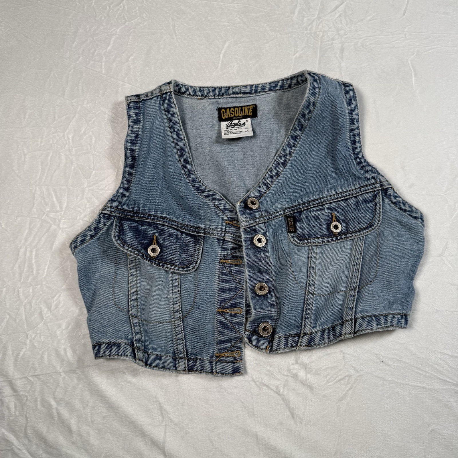 Vintage Gasoline Gapline Denim Vest Womens Medium Jean Cropped 90s Y2K