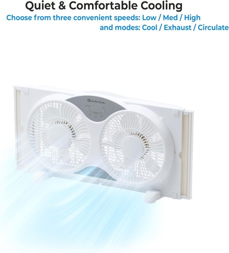 Elegant 3-Speed Window Fan with Auto-Locking Expanders & Remote Control, White - Picture 9 of 11