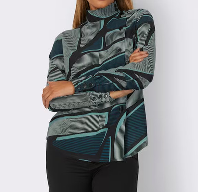 Creation L Bluse Damen Stehkragen asymmetrische Knopfleiste Print 42-52 (8209)