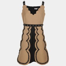 RED Valentino Light BrownBlack Gabardine Sleeveless Dress L