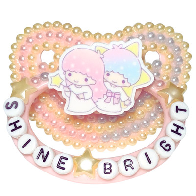 Baby Bear Pacis Adult Pacifier ''Shine Bright'' Pink Little Twin Stars Adult Paci