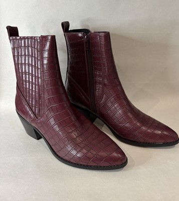 Vera Moda Damen-Stiefeletten UK 8 (41) burgunderrot Synthetik Kroko-Reißverschluss Block