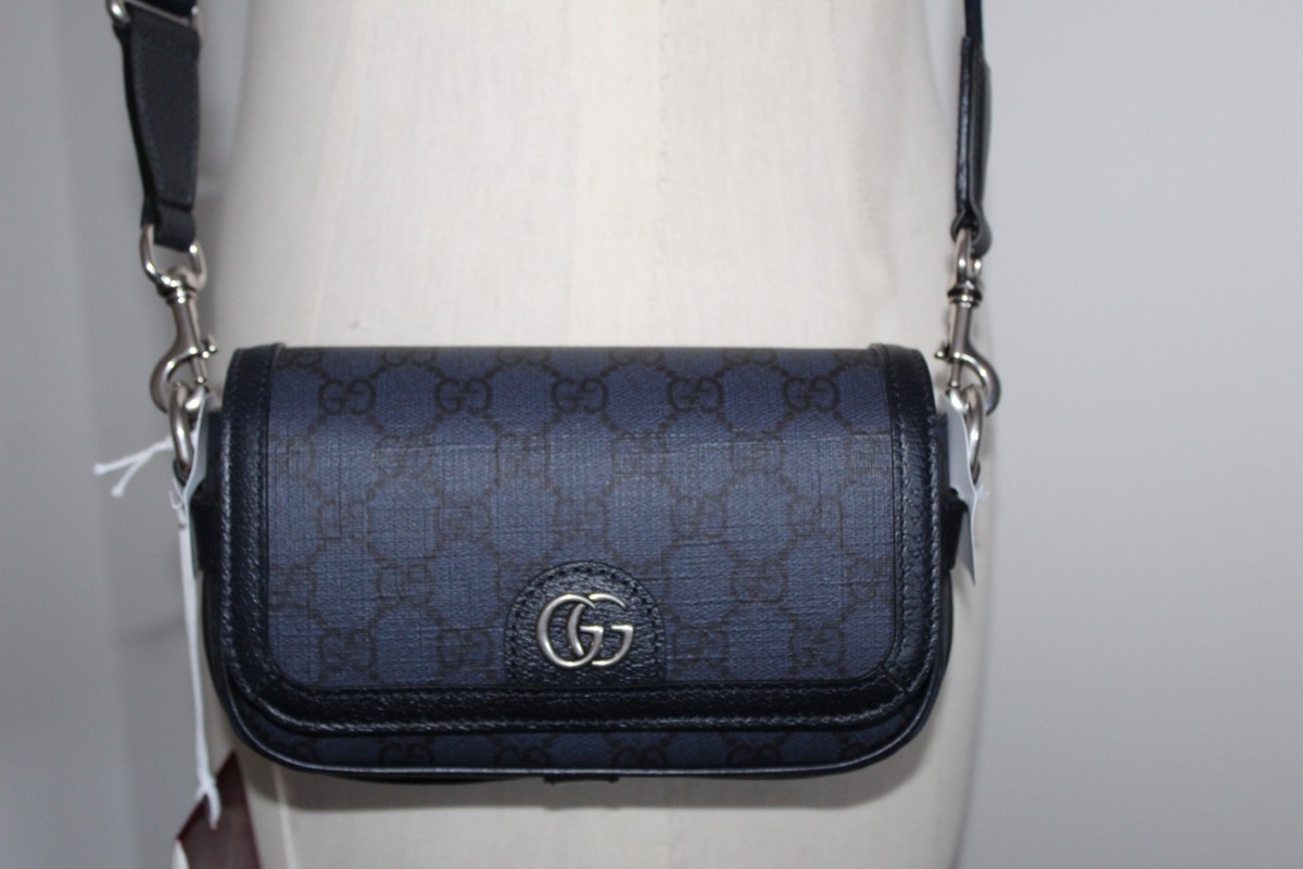 NWT Gucci Ophidia Super Mini Shoulder Bag GG Blue Black GG