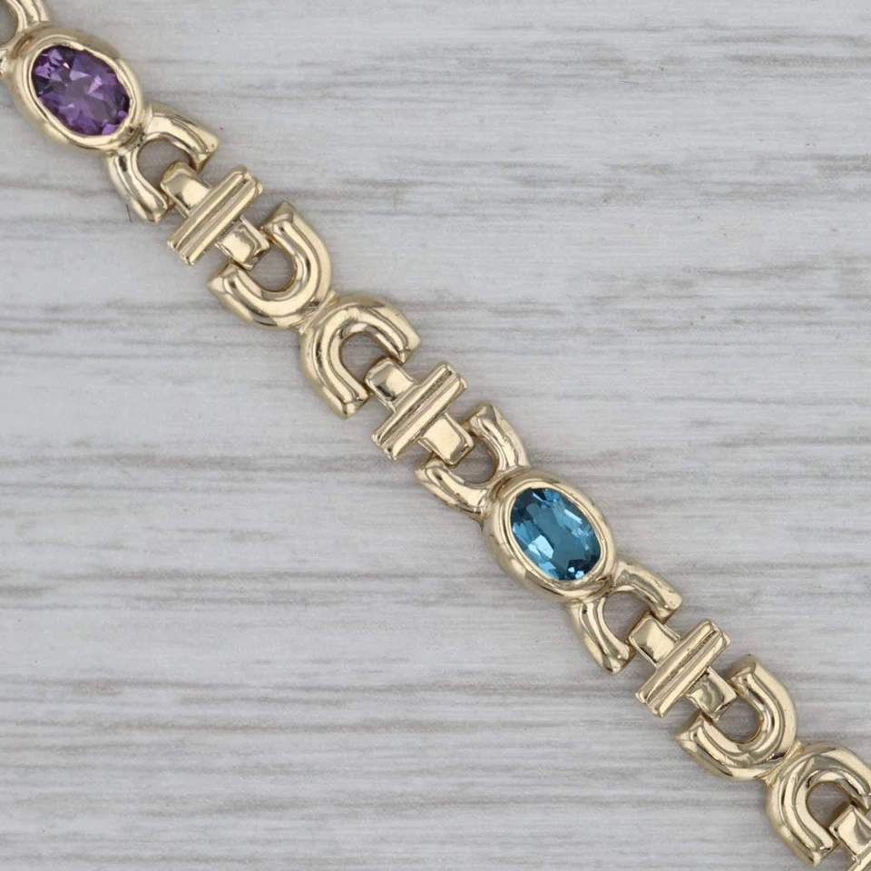 2.36ctw Edelstein Tennis Armband 14k Gold Citrin Amethyst Topas Peridot Granat - Bild 2 von 4