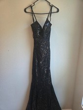 Windsor Black Sequin Mermaid Formal Gown Lace Up Back Maxi Dress Women’s Small