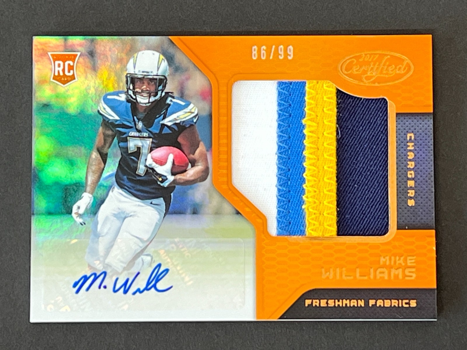 Mike Williams 2017 Certified  Orange RC Patch Auto #ed 86/99