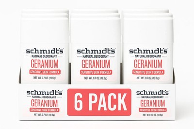 6 Schmidt's GERANIUM FLOWER Natural Deodorant .70 TRAVEL SIZE Sealed