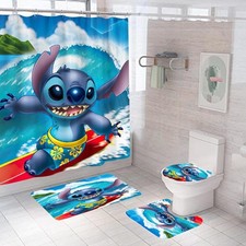 Blue Stitch Shower Curtain Set Bathroom Set For Bathroom Decor Best Gift For