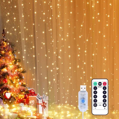 300 LED Curtain Fairy Lights String Indoor Outdoor Backdrop Xmas Party Wedding - Picture 7 of 19