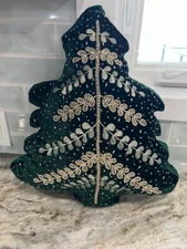 Winter Frost Christmas Tree Sparkling Pillow  Velvet Back NEW