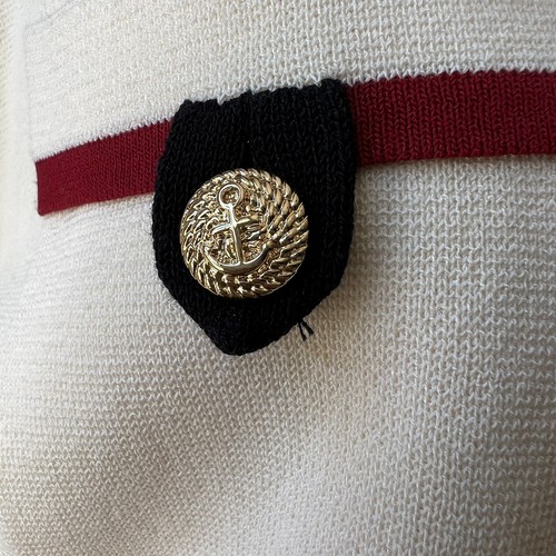 Anne Klein Ivory Knit Red Trim 4 Pockets Cardigan Embossed Gold Anchor Button XL - Picture 9 of 17
