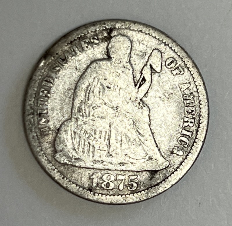 1875 Philadelphia Mint Silver Seated Dime Good Condition