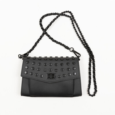Steve Madden Aidan Battery Stud Flap Crossbody Black 0909