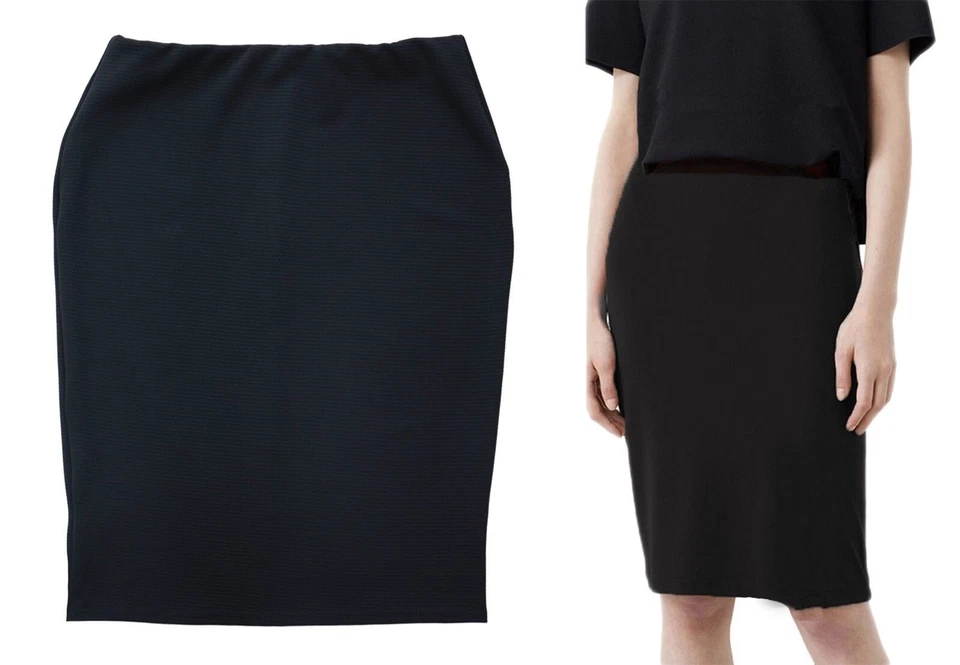 Black Stretch Knee Length Pull On Skirt Casual Work Elastic Waist New Ladies - Image 3 of 3