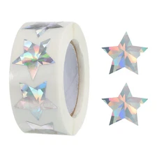 1 Roll Laser Star Stickers 1 Inch DIY Adhesive Sparkling Labels Silver Diamond