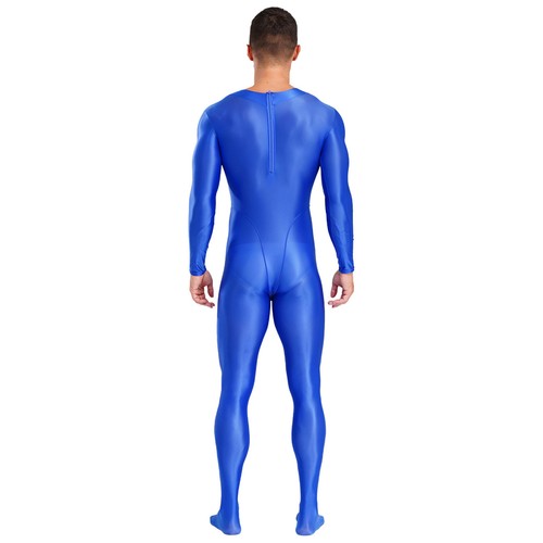 Mens Glossy Bodysuit Zip Back Suit Long Sleeve Leotards Footed Jumpsuit Bodysuit - Picture 23 of 68