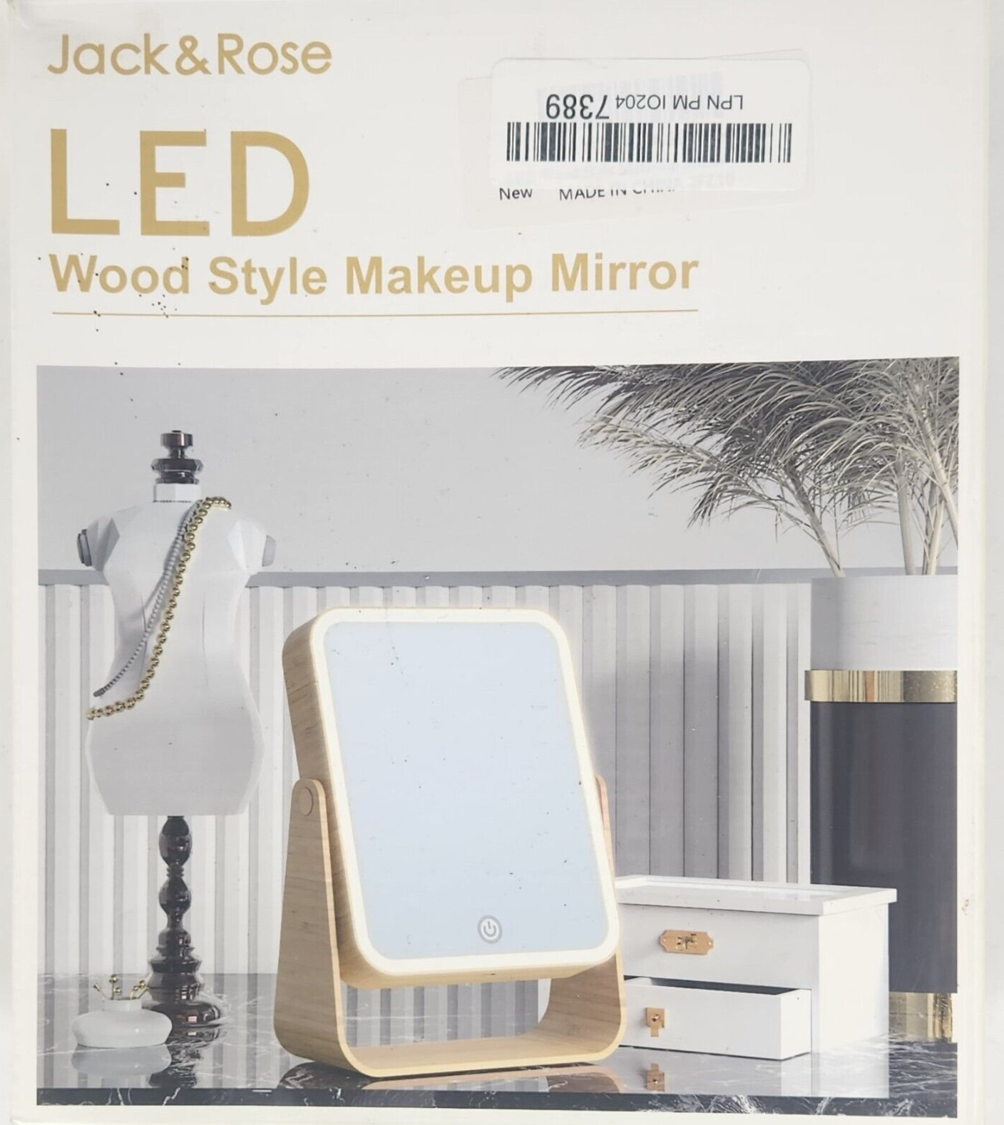 Jack & Rose Wooden LED Makeup Mirror with 2X Magnification and Adjustable Light-image