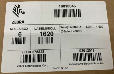 Zebra 10010046 Label 4 x 1.5in Direct Thermal Z-Select 1620