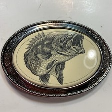 Belt buckle Silver/chrome Barlow Largemouth Bass 1976 Scrimshaw Style USA