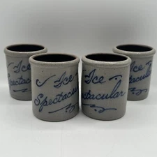 Set 4 8oz Cups Rowe Pottery Works Salt Glazed Stoneware Ice Spectacular Winter