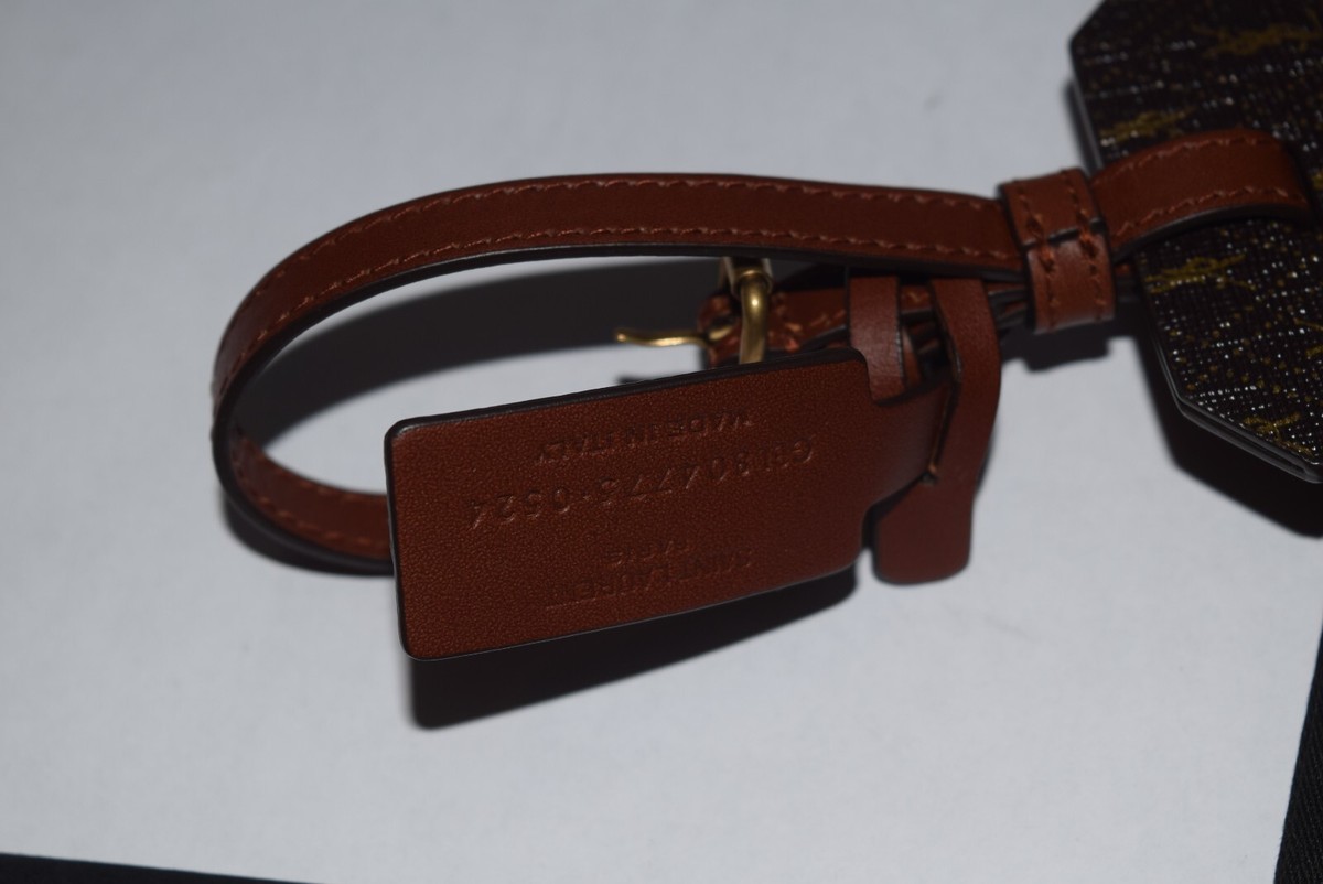 NEW! YSL Saint Laurent Monogram Luggage Tag Leather Brown Initial