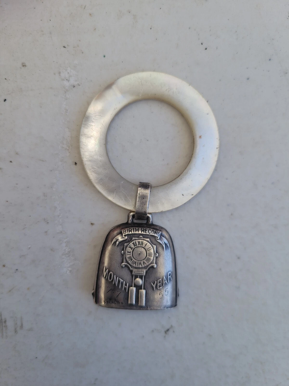 VINTAGE STERLING SILVER BABY BIRTH RECORD RATTLE & TEETHING RING Personalized