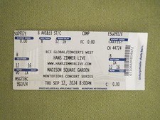 Hans Zimmer Live Madison Square Garden New York NY 09/12/2024 Ticket Stub