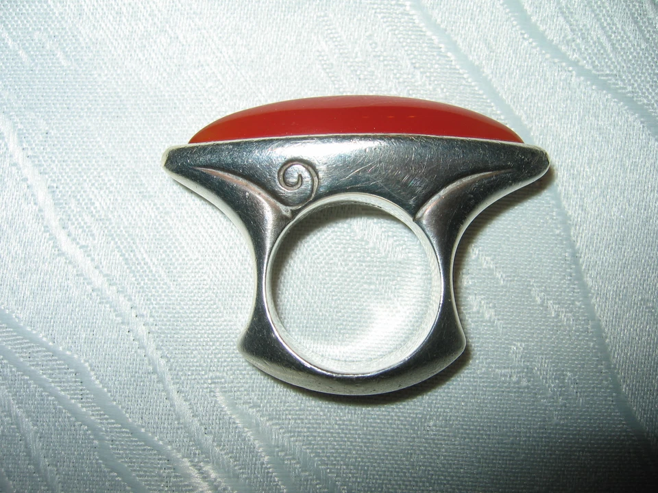 Unikat,Designerring, 925 Silber, massiv, Karneol, Navetteform, Narrenschiff - Bild 2 von 3